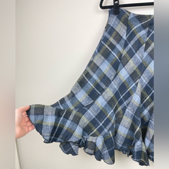 VTG Women's 100% Wool Tulip Hem Plaid Midi Skirt Blue Green Doy.C. By Camellia M - Picture 14 of 16